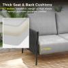 imageEAST OAK Modern 3 Pieces Patio Conversation Set Armchairs with Coffee Table Outdoor Furniture Set with Cushion Earth Black ampamp Misty GreyMisty Grey