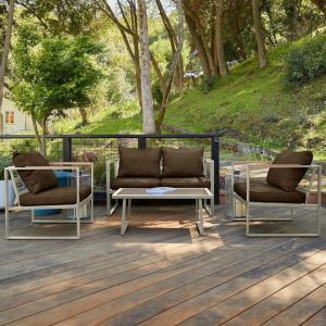 imageEAST OAK Courtyard Patio Furniture Set 4Piece Outdoor Patio Set with Sofa Removable ampamp Washable Deep Seating Cushion Tempered Glass Table Outside Patio Conversation Sets Black ampamp GreyCourtyardchampagne Gold  Chestnut Brown