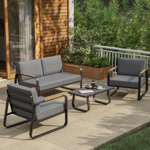 imageEAST OAK Courtyard Patio Furniture Set 4Piece Outdoor Patio Set with Sofa Removable ampamp Washable Deep Seating Cushion Tempered Glass Table Outside Patio Conversation Sets Black ampamp GreyAlexanderearth Black  Misty Grey