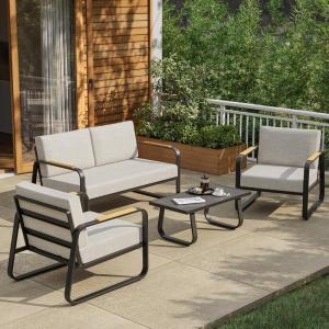 imageEAST OAK Courtyard Patio Furniture Set 4Piece Outdoor Patio Set with Sofa Removable ampamp Washable Deep Seating Cushion Tempered Glass Table Outside Patio Conversation Sets Black ampamp GreyAlexanderdark Gray  Griege