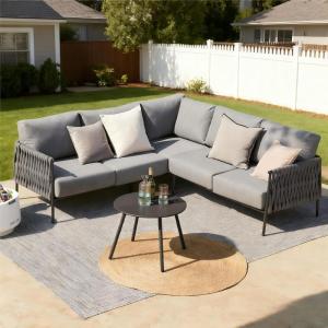 imageEAST OAK Modern 3 Pieces Patio Conversation Set Armchairs with Coffee Table Outdoor Furniture Set with Cushion Earth Black ampamp Misty GreyGrey