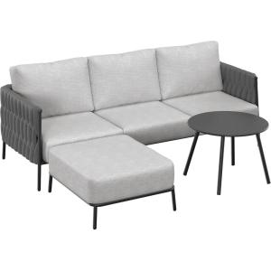 imageEAST OAK Modern 3 Pieces Patio Conversation Set Armchairs with Coffee Table Outdoor Furniture Set with Cushion Earth Black ampamp Misty GreyMisty Grey