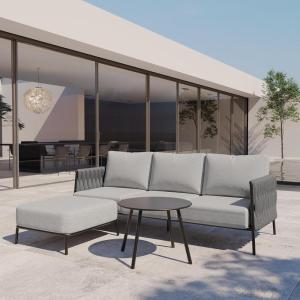 imageEAST OAK Modern 3 Pieces Patio Conversation Set Armchairs with Coffee Table Outdoor Furniture Set with Cushion Earth Black ampamp Misty GreyUpgraded Misty Grey