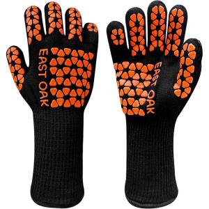 imageEAST OAK BBQ Gloves 1472 Heat Resistant Gloves Silicone NonSlip Grill Gloves for Smoker Barbecue RedRed