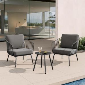 imageEAST OAK 3Piece Plaza Patio Furniture Set Outdoor Furniture with Thick Cushion Sofa and Coffee Table Outdoor Bistro Set for 2 Modern Patio Conversation Set for Balcony Black ampamp Grey