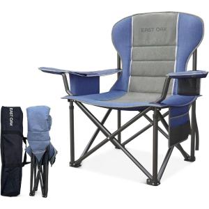 imageEast Oak Camping Folding Chair Heavy Duty Support 500 LBS Camping Chairs for Adults 600D Oxford Lawn Chairs with Side Pocket and Cup Holder Outdoor Chairs for Sports Beach Fishing BlueGrey