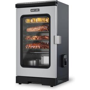 imageEAST OAK 30 Electric Smoker for Outdoors  Builtin Meat Probe Up to 6 Longer Smokes on a Single Load  Side Chip Loader for Smoking  Bigger Batches with 725 sq in Cooking Area Mist SilverMist Silver  Glass Door