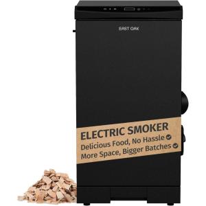 imageEAST OAK 30 Electric Smoker for Outdoors  Builtin Meat Probe Up to 6 Longer Smokes on a Single Load  Side Chip Loader for Smoking  Bigger Batches with 725 sq in Cooking Area Mist SilverBlack  Standard