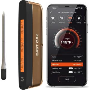 imageEast Oak Wireless Meat Thermometer  5Sensor Precision for ChefLevel Results  Extreme Heat Resistance  Smart App Remote Monitoring  Perfect for Grills Smokers Ovens amp Air Fryers BrownOrange