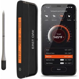 imageEast Oak Wireless Meat Thermometer  5Sensor Precision for ChefLevel Results  Extreme Heat Resistance  Smart App Remote Monitoring  Perfect for Grills Smokers Ovens amp Air Fryers BrownMatte Black